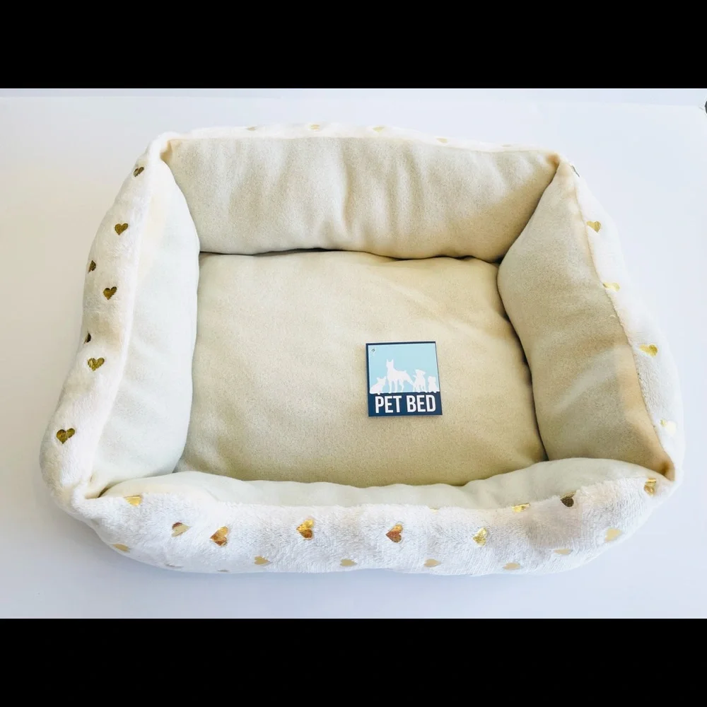 Cuddler Pet Bed w/ Metallic Gold ￼Hearts 14in x 20in Super Soft